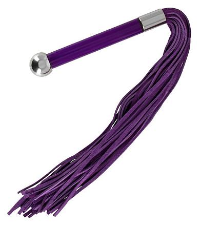 Фиолетовая велюровая плетка с акриловой рукоятью - 52 см.