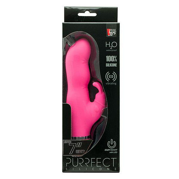 Розовый вибратор с клиторальным стимулятором PURRFECT SILICONE DELUXE DUOVIBE - 17,5 см. - силикон