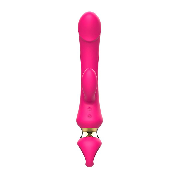 Розовый вибратор-кролик с ручкой-кольцом - 24,6 см. I-MOON