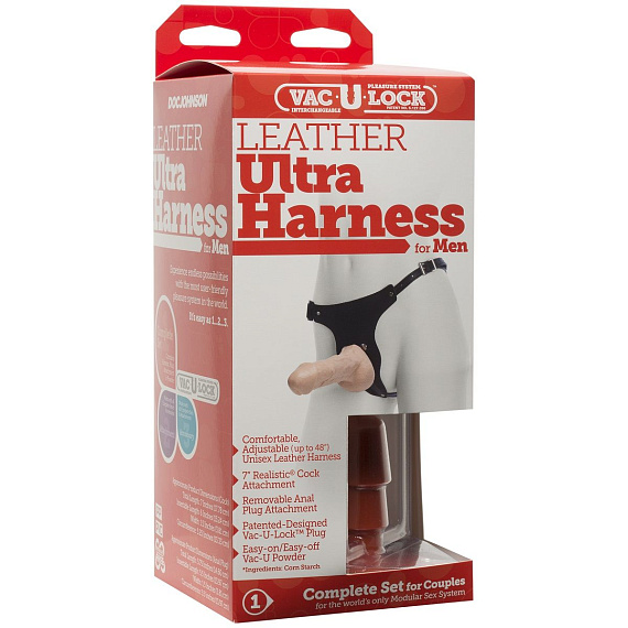 Мужской страпон Vac-U-Lock Set Leather Ultra Harness  - 17,8 см. Doc Johnson