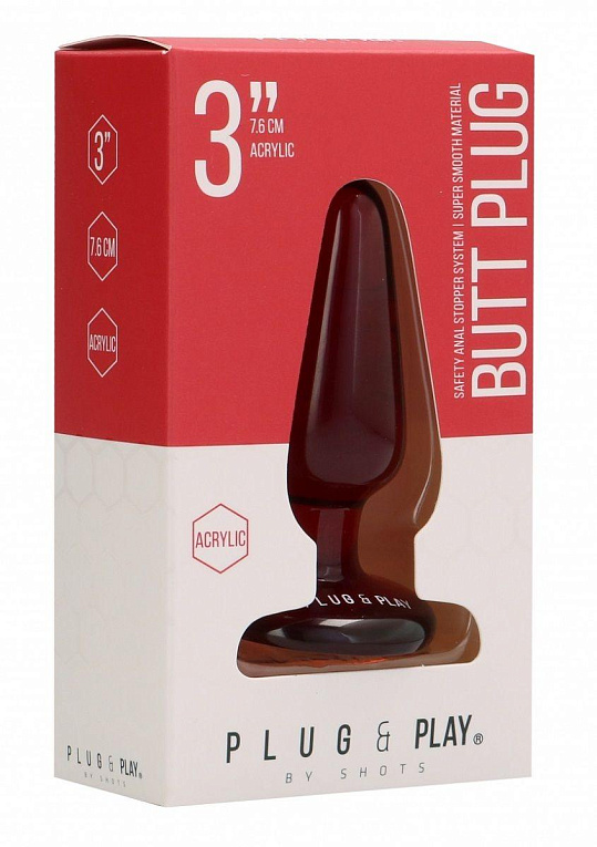 Красная анальная пробка Butt Plug Basic 3 Inch - 7,6 см. - акрил