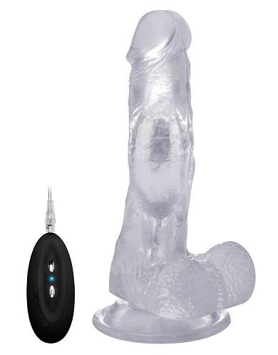 Прозрачный вибратор-реалистик Vibrating Realistic Cock 7  With Scrotum - 18 см.