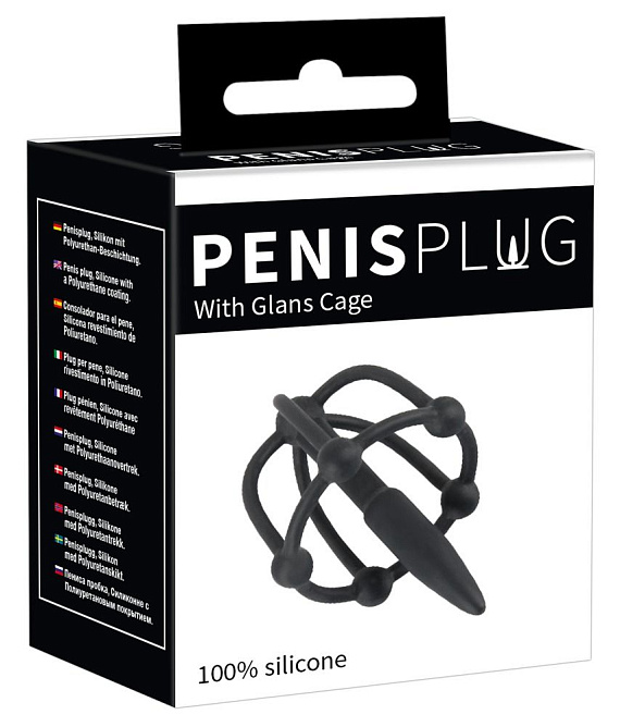Черный силиконовый расширитель Penis Plug with Glans Cage - фото 5