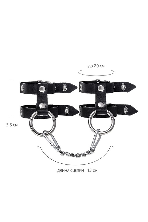Черные однослойные наручники из двух ремешков - фото 6