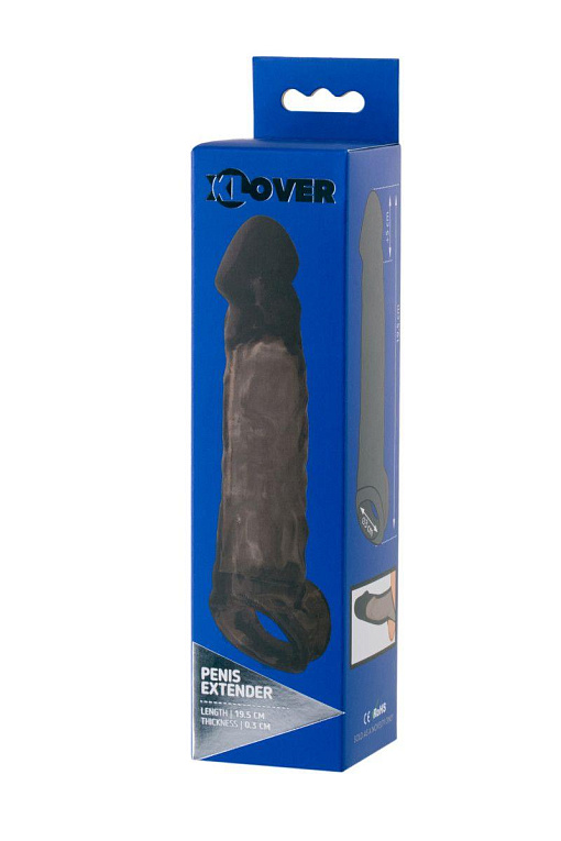 Чёрная насадка на пенис XLover c подхватом - 19,5 см. от Intimcat