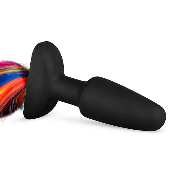Черная анальная пробка с радужным хвостом Butt Plug With Tail - силикон