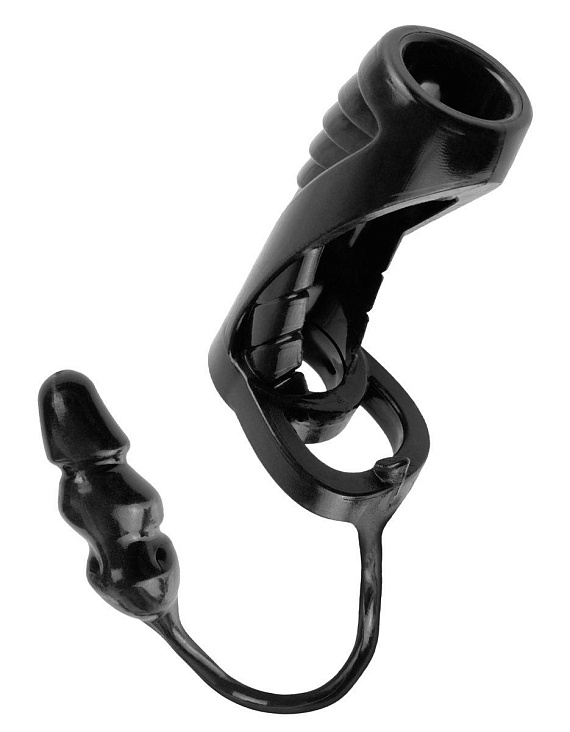 Чёрная насадка с анальной втулкой Extreme Enhancer with Anal Plug - 9,6 см. от Intimcat
