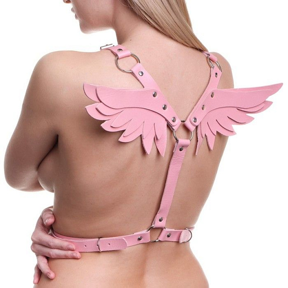Розовая портупея «Оки-Чпоки» с крыльями - искусственная кожа, металл