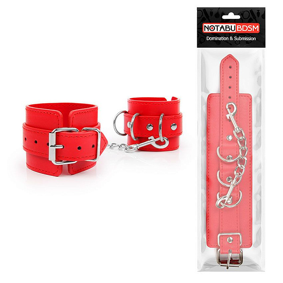Красные наручники на регулируемых ремешках с цепочкой - поливинилхлорид (ПВХ, PVC)