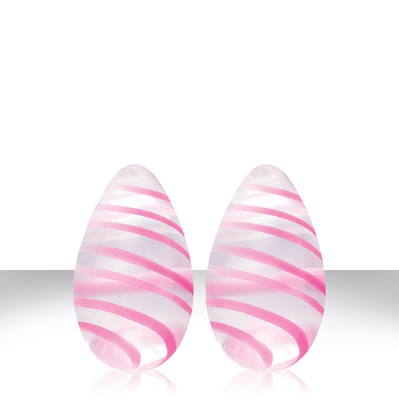 Прозрачные стеклянные вагинальные шарики Crystal Premium Glass Eggs Pink Strips - стекло