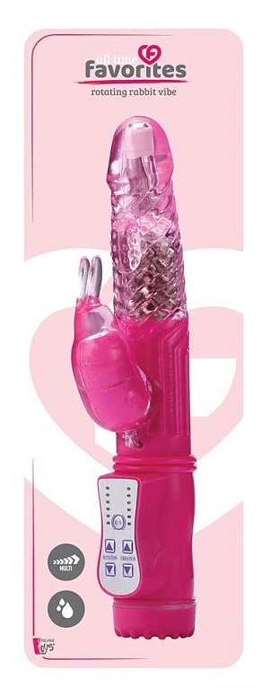 Ярко-розовый ротатор-кролик ROTATING RABBIT VIBE - 22 см. - термопластичный эластомер (TPE)