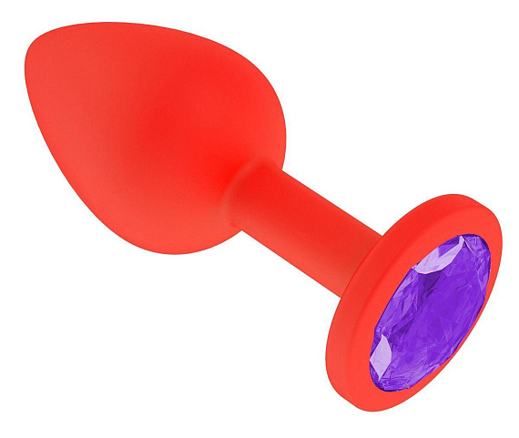 Красная анальная втулка с фиолетовым кристаллом - 7,3 см. - силикон