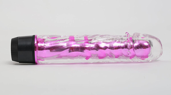 Прозрачно-розовой вибратор с пупырышками - 17,5 см. - поливинилхлорид (ПВХ, PVC)