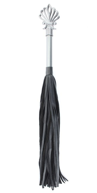 Черная плеть из кожи с серебристой витой ручкой - 60 см. от Intimcat