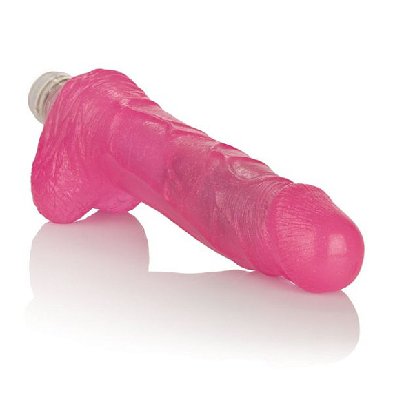 Розовый вибратор с мошонкой Glitter Gels Vibrating Dong with Balls - 15 см. California Exotic Novelties
