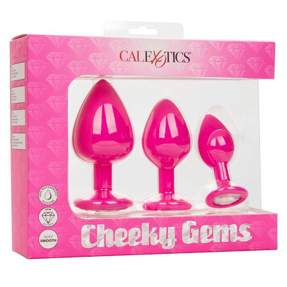 Набор из трёх розовых анальных пробок с кристаллом Cheeky Gems от Intimcat