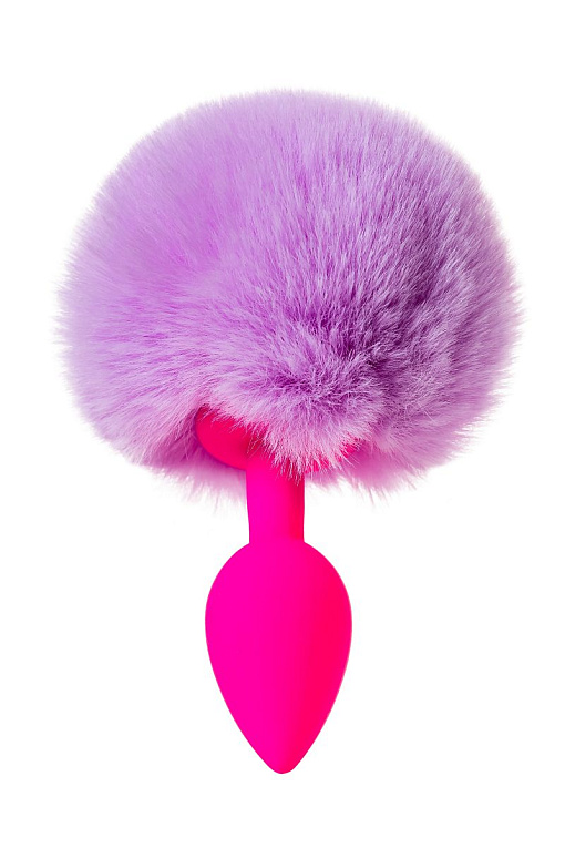 Розовая анальная втулка Sweet bunny с сиреневым пушистым хвостиком - силикон, мех искусственный