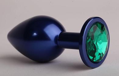 Синяя анальная пробка с зеленым кристаллом - 8,2 см.