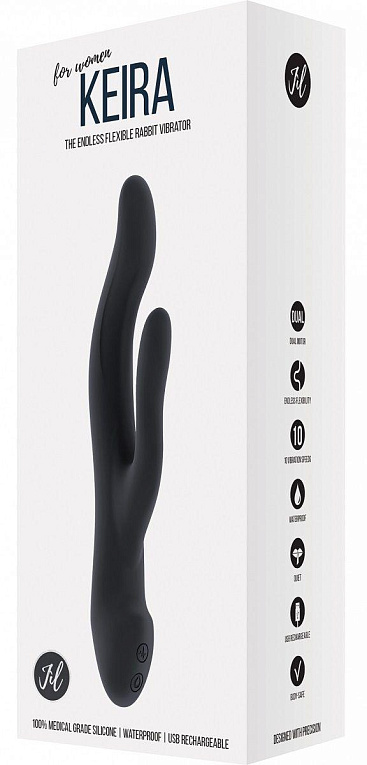 Чёрный вибратор Keira с клиторальным отростком - 21,3 см. от Intimcat