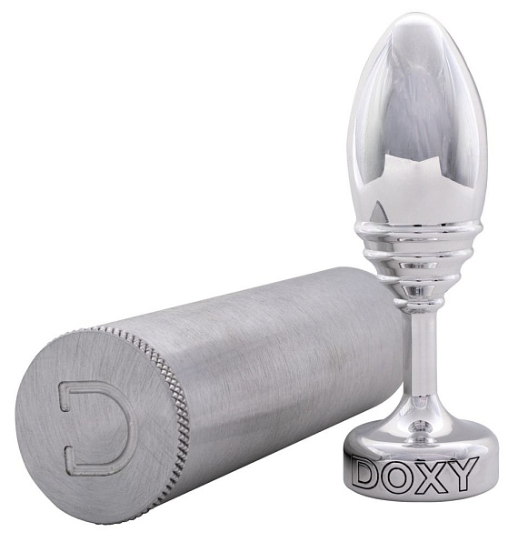 Серебристая анальная втулка Doxy Ribbed Butt Plug - 10,5 см. Doxy