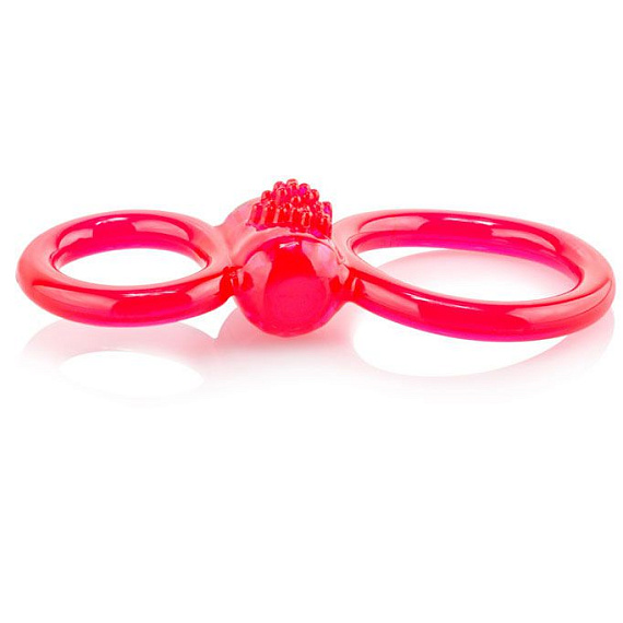 Красное двухпетельное кольцо с вибрацией Ofinity Plus - силикон