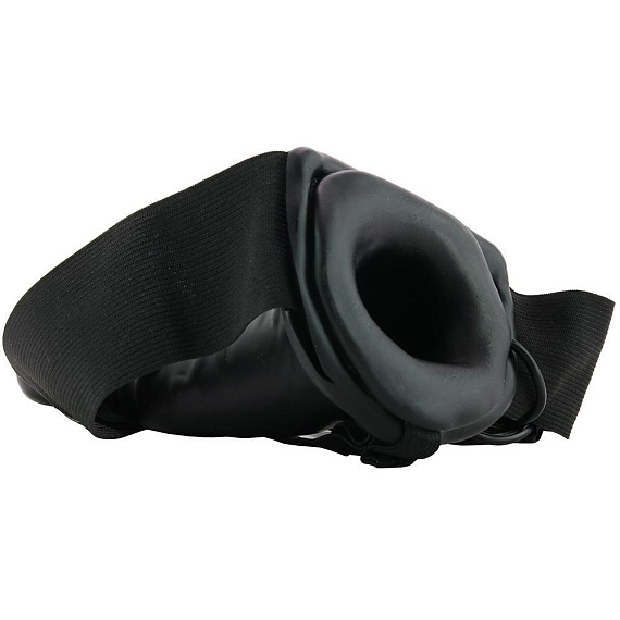 Чёрный полый страпон с вибрацией Unisex Vibrating Hollow Strap-On - 14 см. Lux Fetish