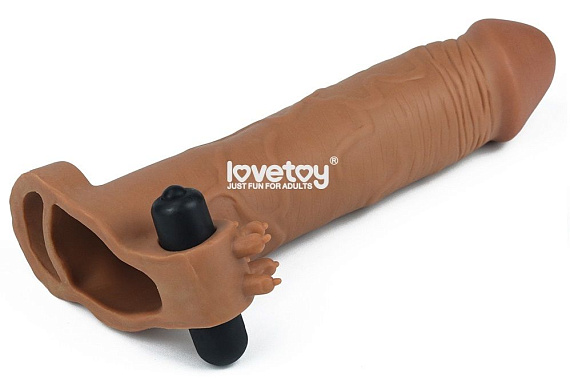 Коричневая вибронасадка-удлинитель на пенис Add 3 Pleasure X Tender Vibrating Penis Sleeve - 19,5 см. от Intimcat