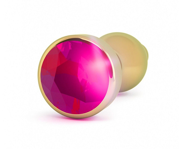 Золотистая анальная пробка с розовым кристаллом - 10,5 см. - металл