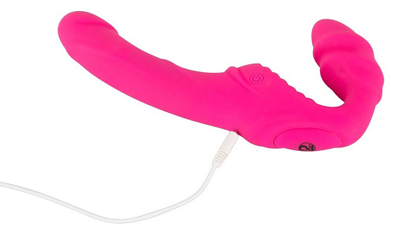 Розовый безремневой страпон с вибрацией - фото 6