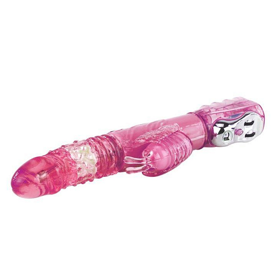 Розовый виброротатор с клиторальным стимулятором и возвратно-поступательным движением - 29,5 см. - Термопластичная резина (TPR)
