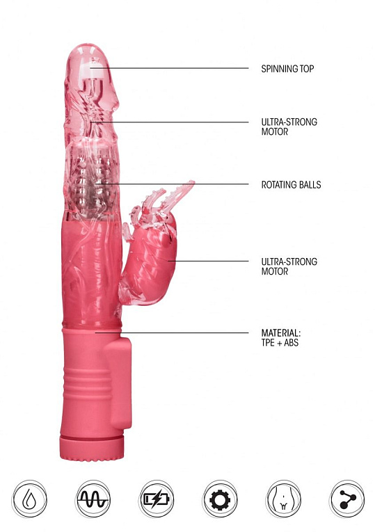 Розовый вибратор-кролик Rotating Beetle - 22 см. от Intimcat
