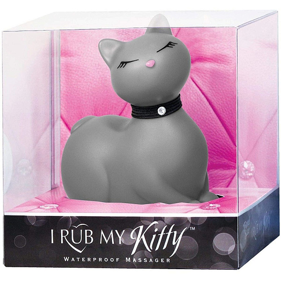 Серый массажёр-кошка I Rub My Kitty с вибрацией - анодированный пластик (ABS)