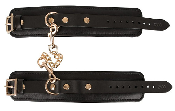 Черные наручники Leather Handcuffs на карабинах - фото 5