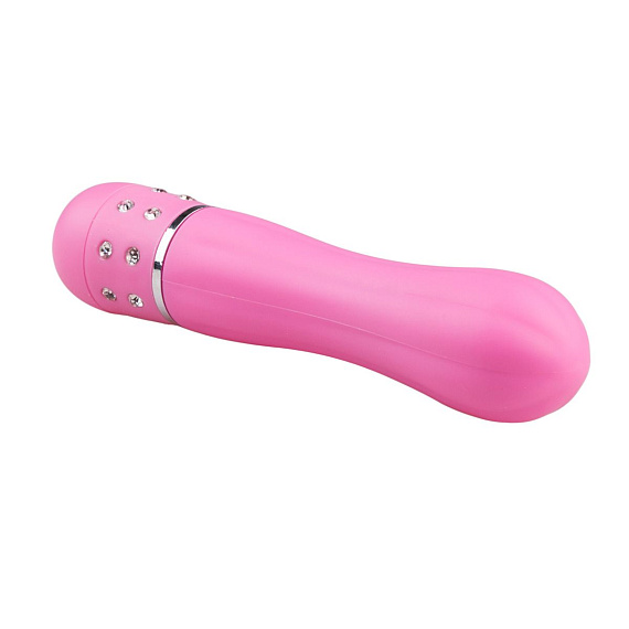 Розовый мини-вибратор Diamond Vibrator со стразами - 11,4 см. - анодированный пластик (ABS)