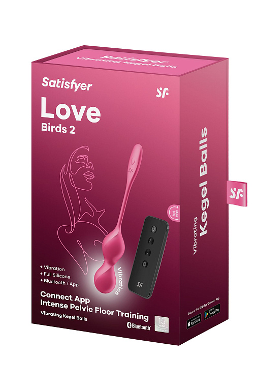 Малиновые вагинальные шарики с вибрацией Love Birds 2 - 22,2 см. Satisfyer