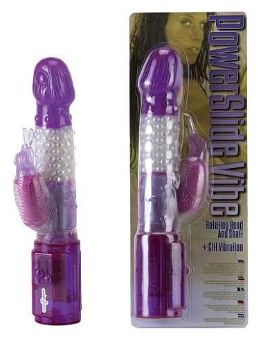 Фиолетовый вибратор с шариками и клиторальным стимулятором Power Slide Vibe