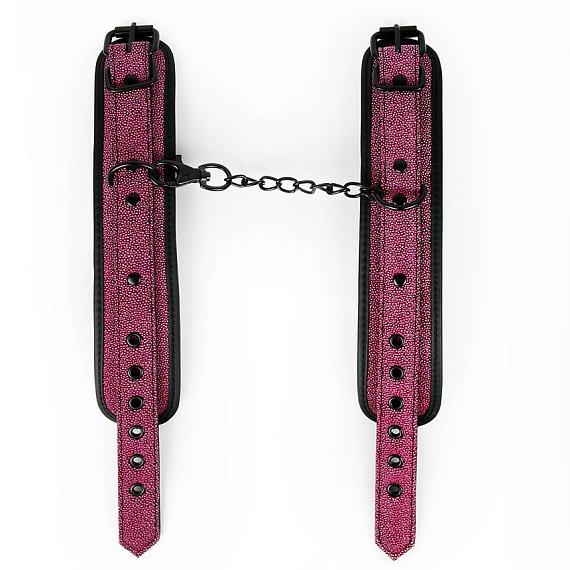 Розово-черные наручники с регулируемыми застежками - искусственная кожа