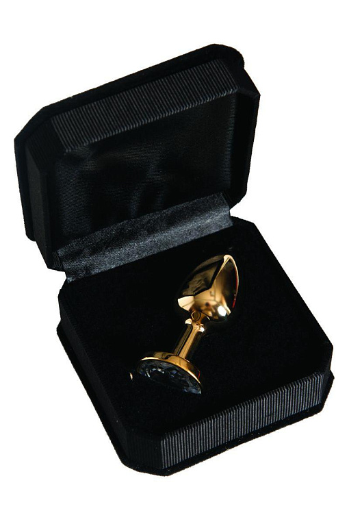 Золотистая маленькая анальная втулка с прозрачным кристаллом - 6 см. - металл