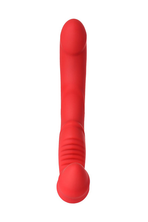 Красный безремневой страпон с вибрацией ToyFa