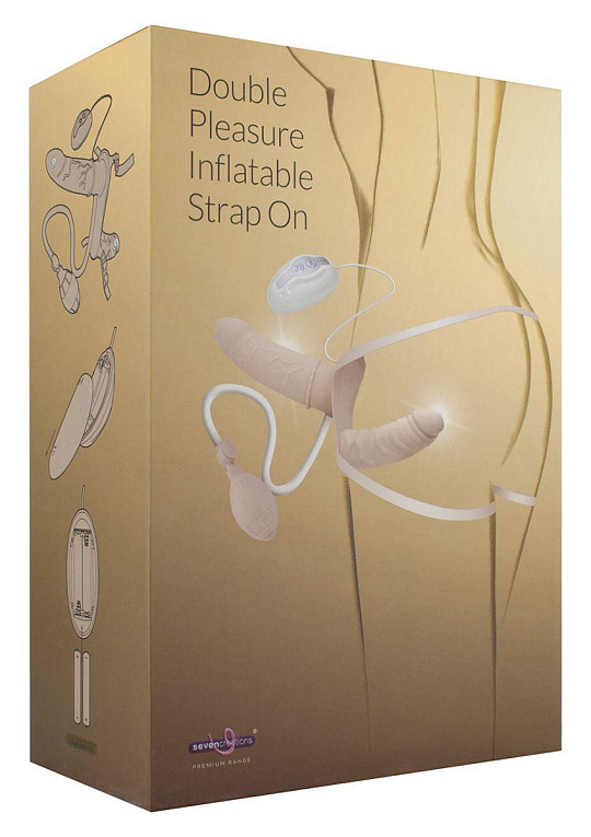 Женский страпон DOUBLE VIBRATING STRAP-ON с вагинальной пробкой - 17 см. - силикон
