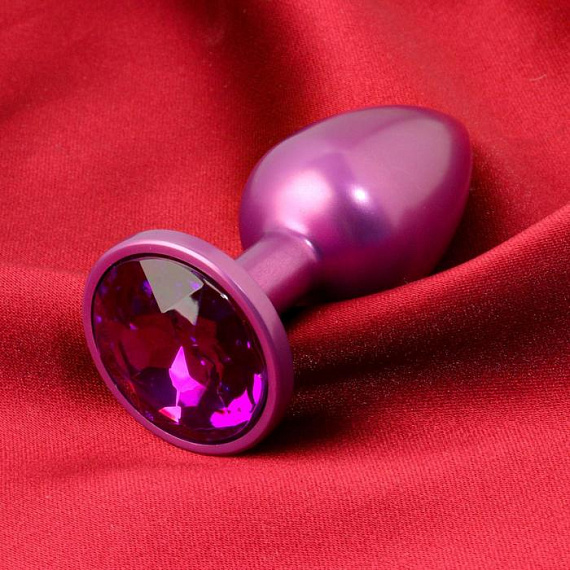 Фиолетовая анальная пробка с кристаллом - металл