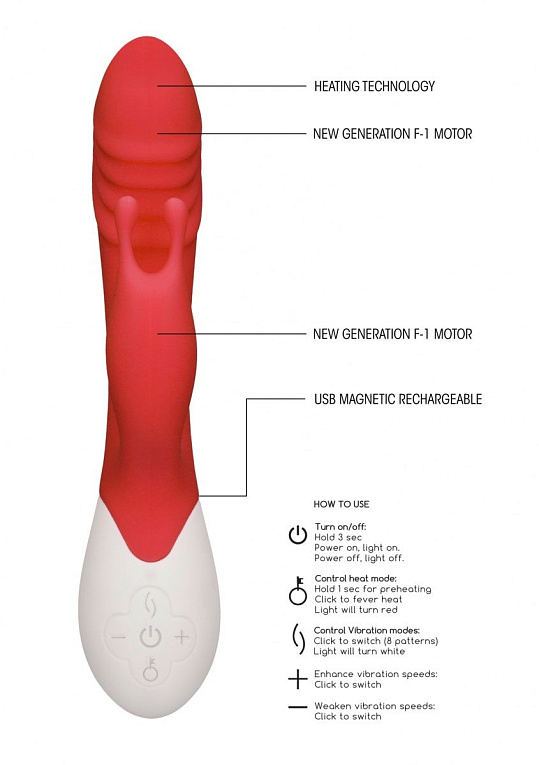 Красный вибратор-кролик G Ignite с функцией нагрева - 20,8 см. Shots Media BV
