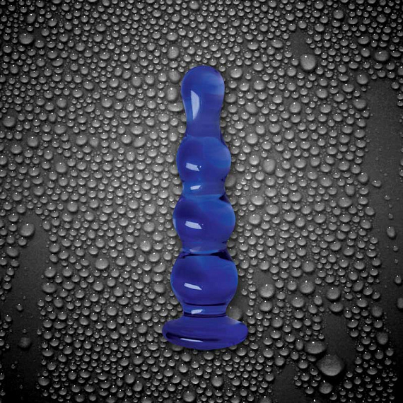 Синий стеклянный анальный стимулятор Crystal - Ripples - стекло