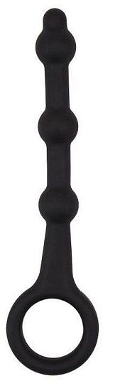 Черная силиконовая анальная цепочка-елочка с колечком - 13,5 см.