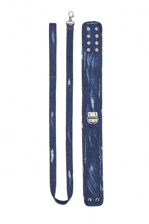Синий джинсовый ошейник With Leash Roughend Denim Style - тканевая основа