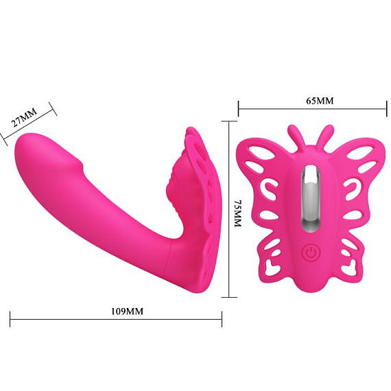 Розовая клиторальная бабочка с вагинальным виброотростком Katherine Baile