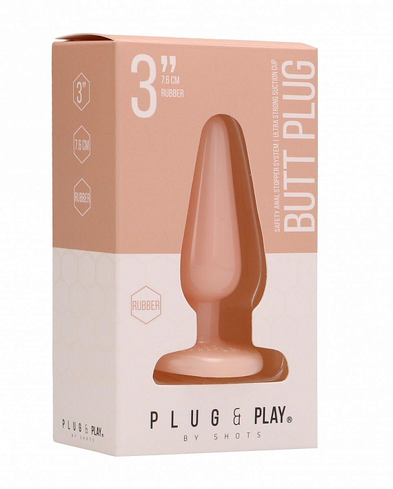 Телесная анальная пробка Butt Plug Basic 3 Inch - 7,6 см. - Термопластичная резина (TPR)