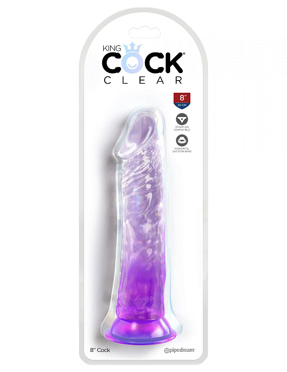 Фиолетовый фаллоимитатор на присоске 8’’ Cock - 21,8 см. - поливинилхлорид (ПВХ, PVC)