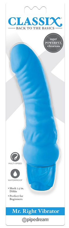 Голубой вибромассажер Classix Mr. Right Vibrator - 18,4 см. - термопластичный эластомер (TPE)