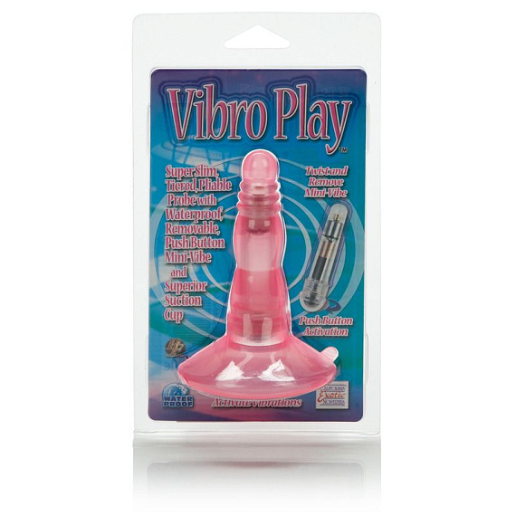 Розовая анальная вибровтулка на присоске Vibro Play Probes - 11 см. California Exotic Novelties